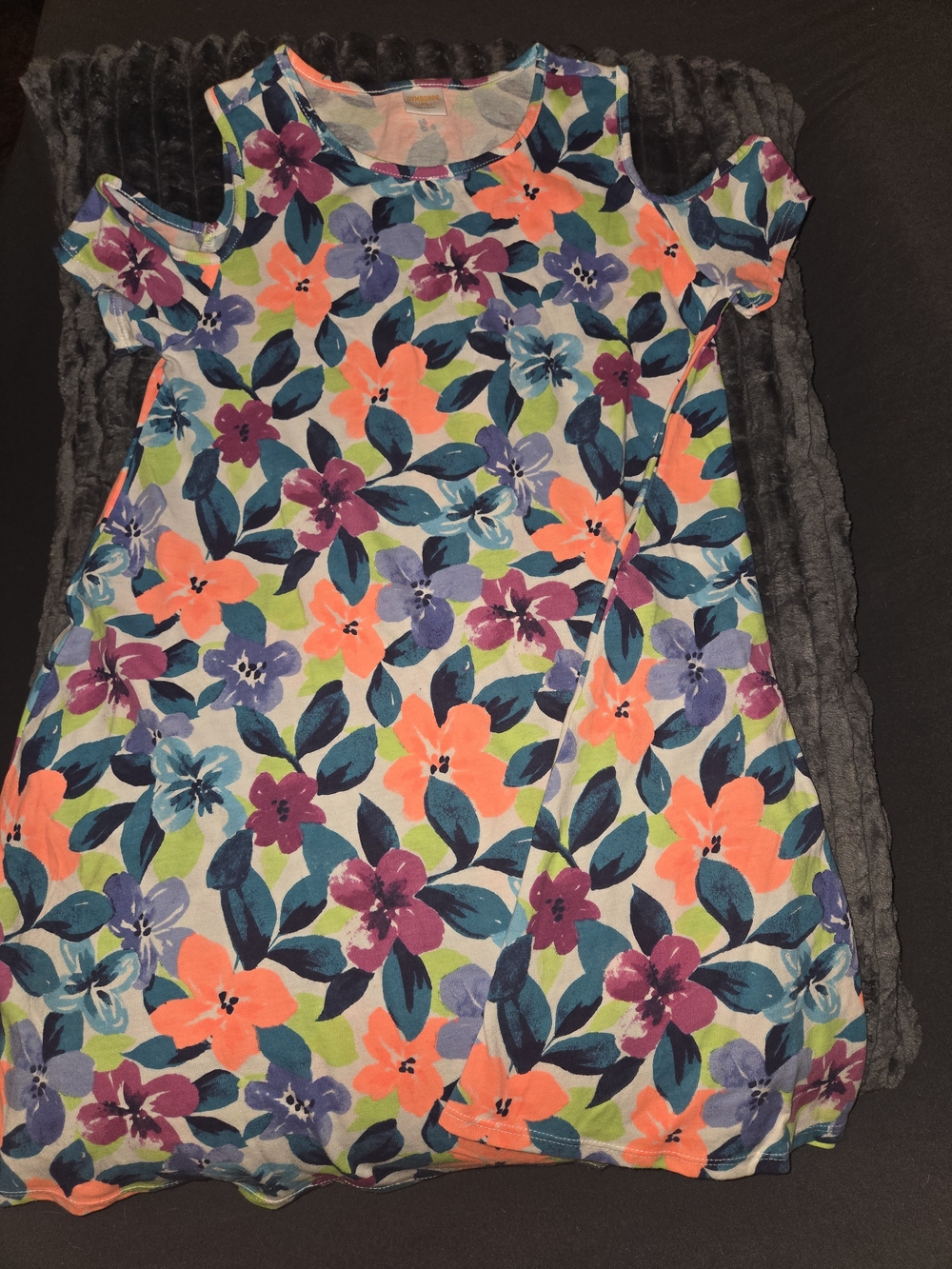 Gymboree Neon Coral & Purple Floral Cold-Shoulder Dress